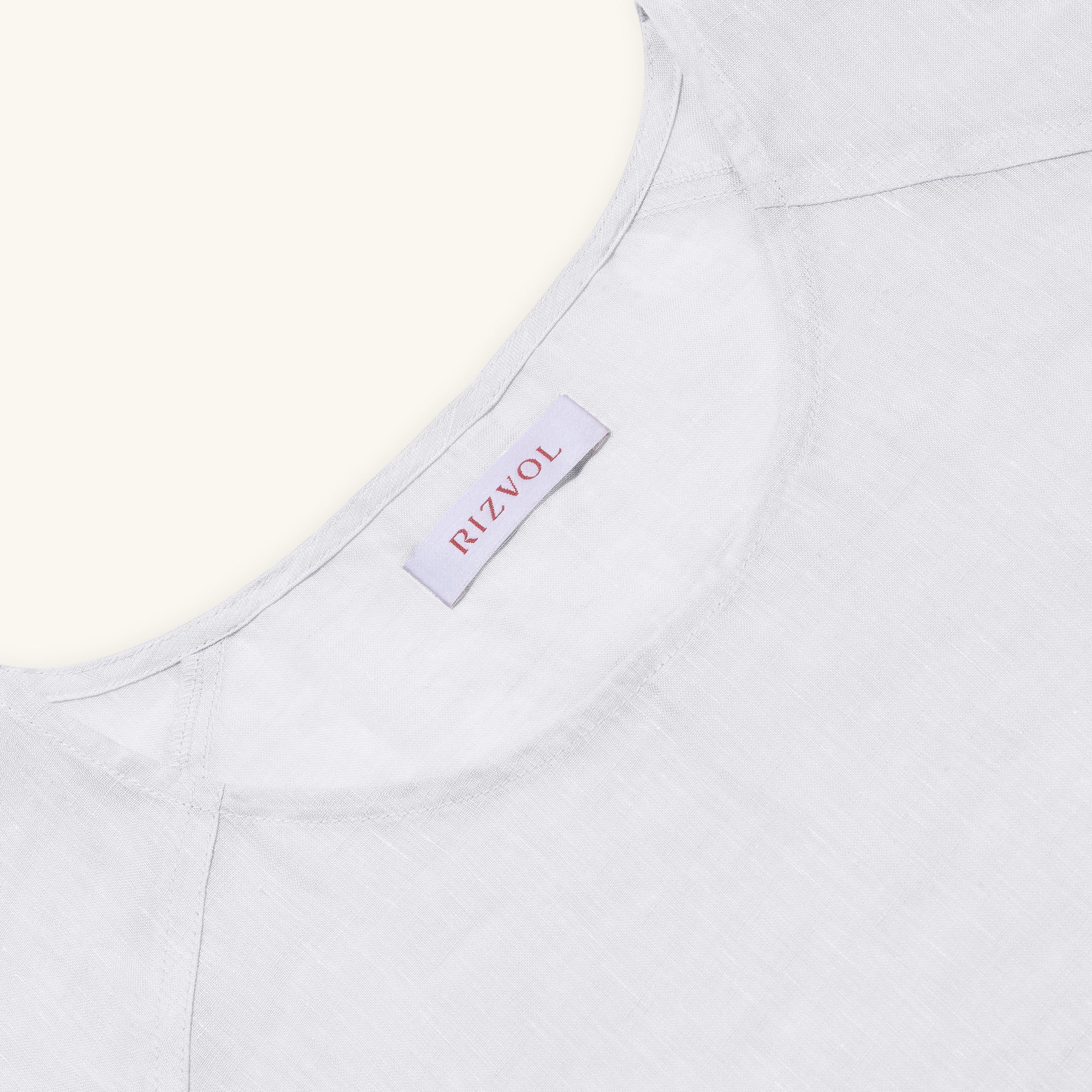 Rizvol Milkstone White women's linen top, close-up