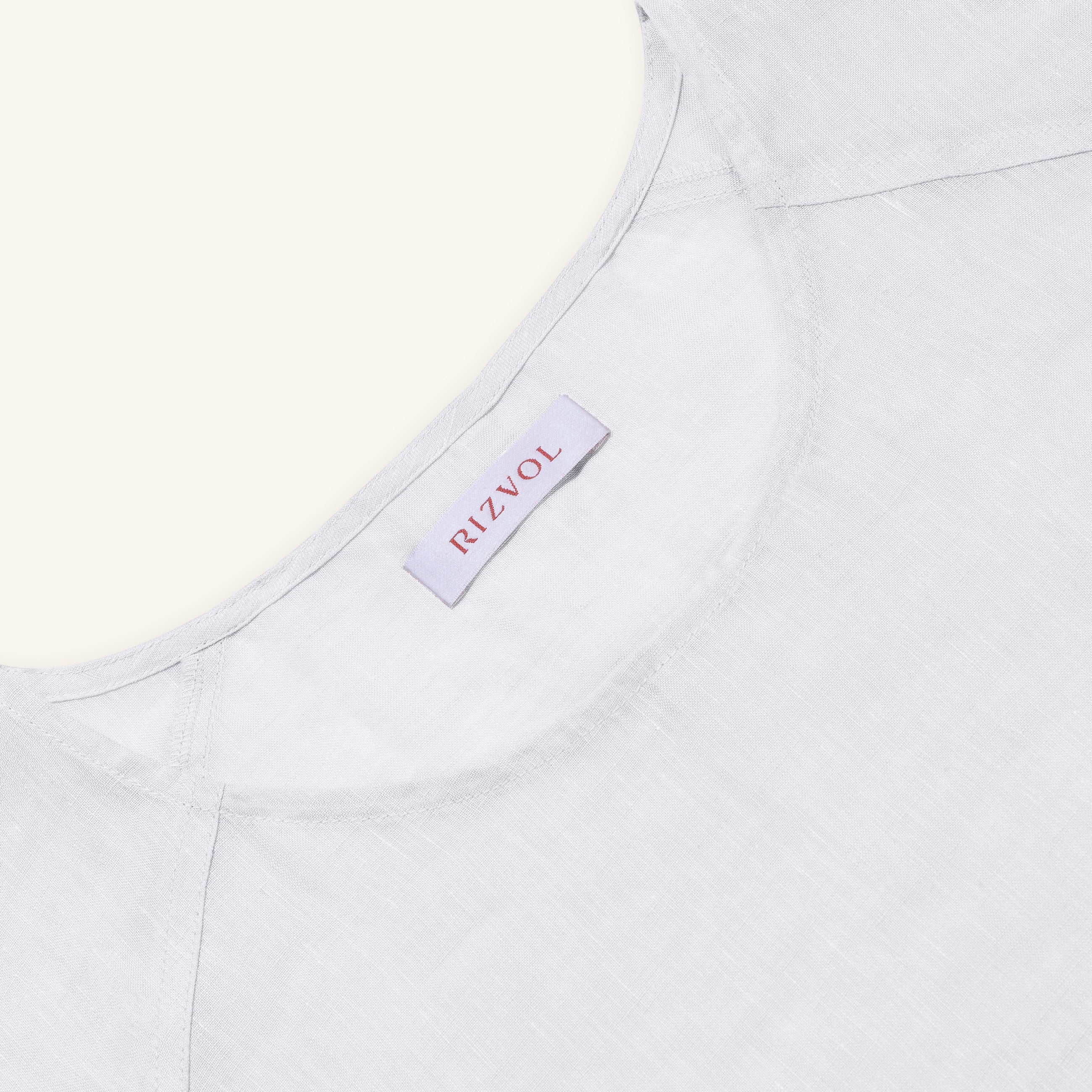 Rizvol Milkstone White women's linen top, close-up