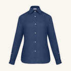 RIZVOL women's navy blue linen shirt, long sleeve, front view