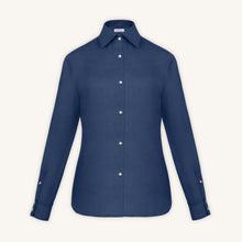 RIZVOL women's navy blue linen shirt, long sleeve, front view