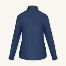 RIZVOL women's navy blue linen shirt, long sleeve, back view