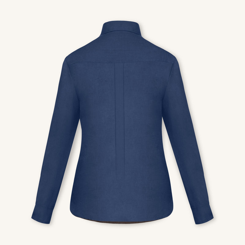 RIZVOL women's navy blue linen shirt, long sleeve, back view