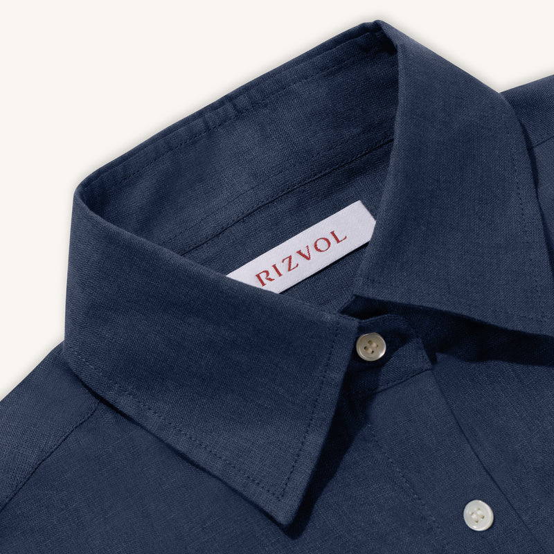 Rizvol women navy blue linen shirt flat-lay on plain background