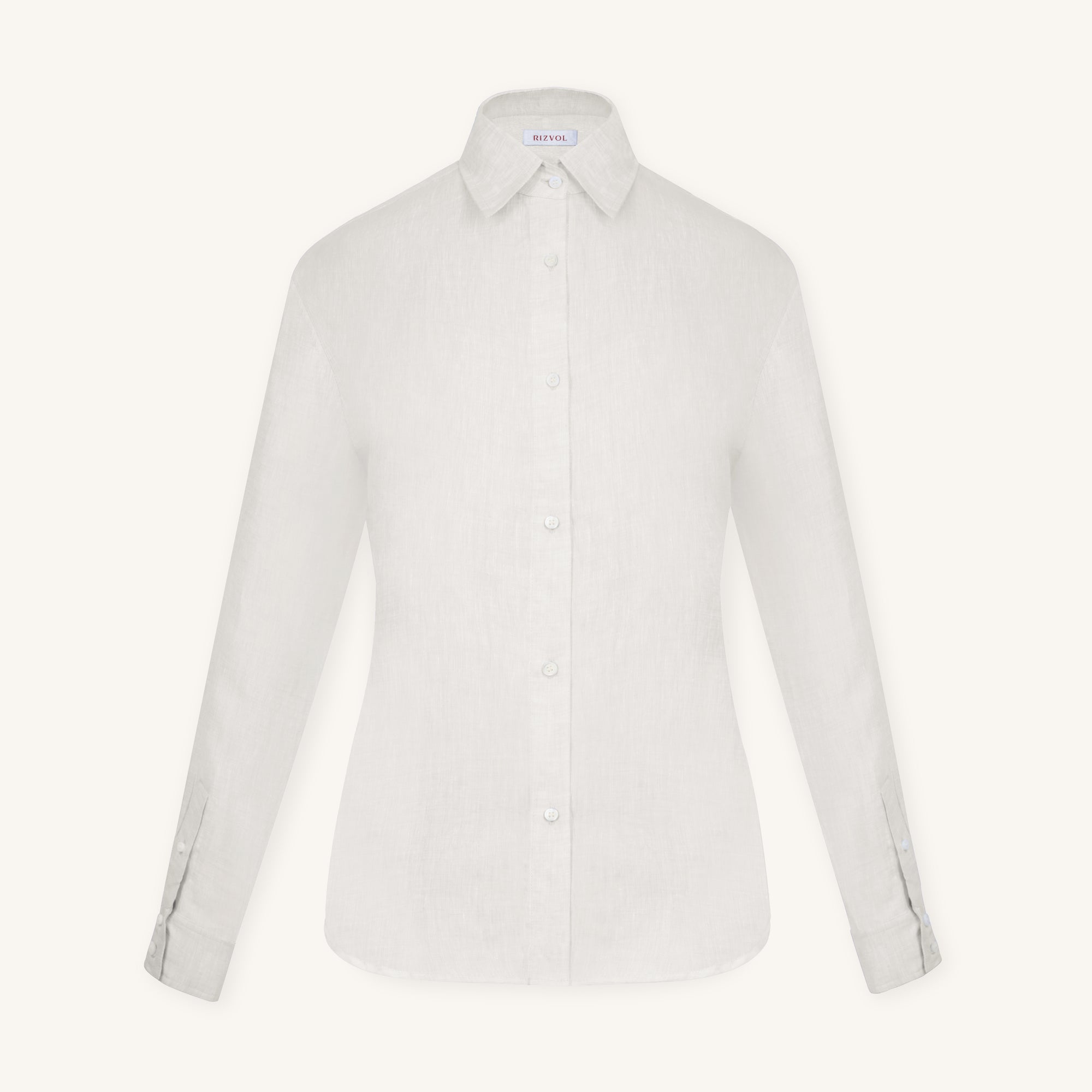Rizvol Ivory Ash beige women's linen shirt, front view