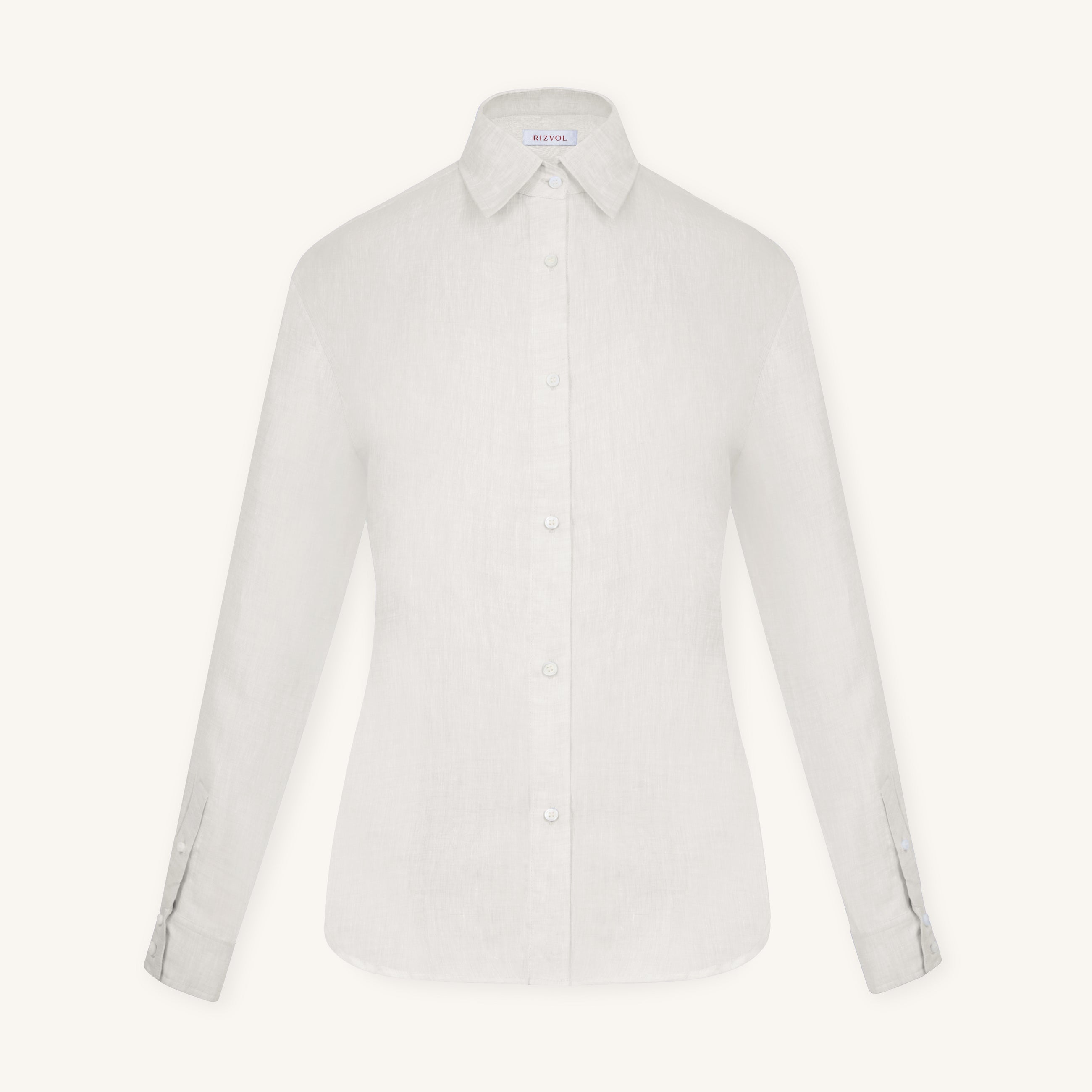 Rizvol Ivory Ash beige women's linen shirt, front view