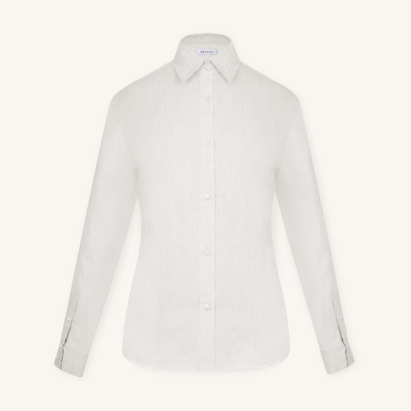 Rizvol Ivory Ash beige women's linen shirt, front view