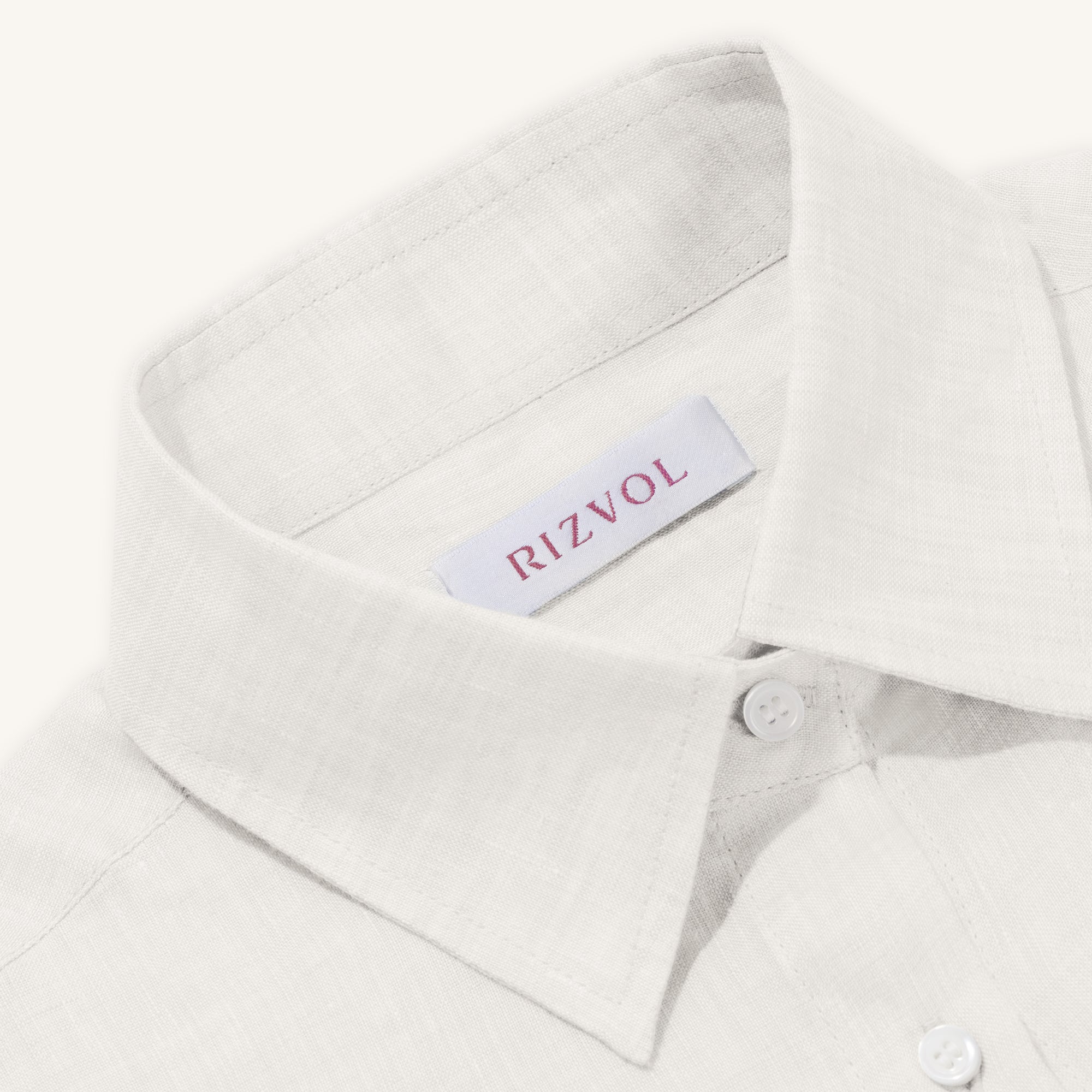 Rizvol Ivory Ash beige women's linen shirt, close-up