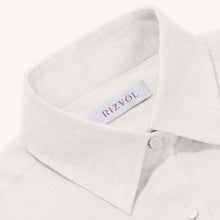 Rizvol Ivory Ash beige women's linen shirt, close-up