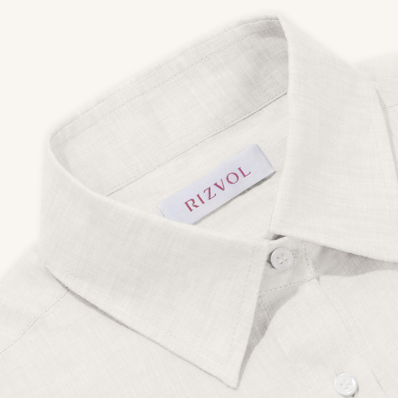Rizvol Ivory Ash beige women's linen shirt, close-up