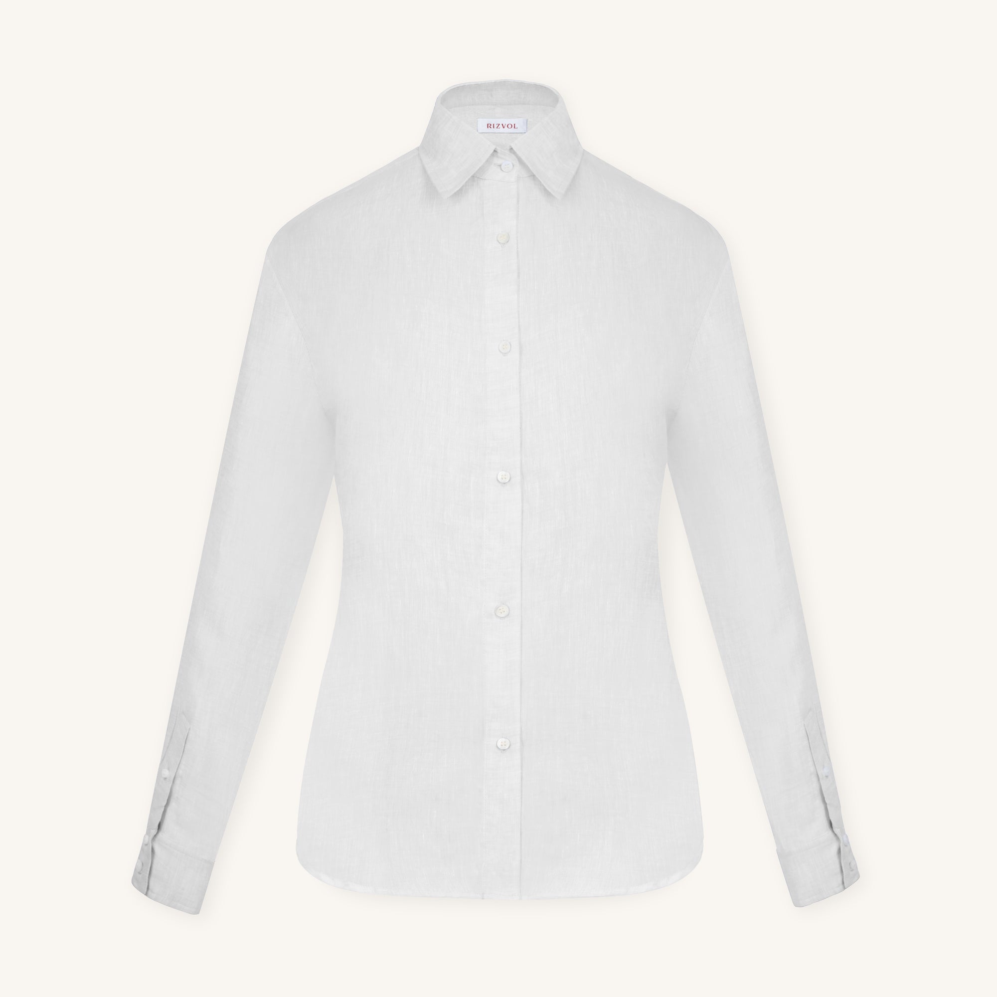 Rizvol Milkstone white women's linen shirt, front view
