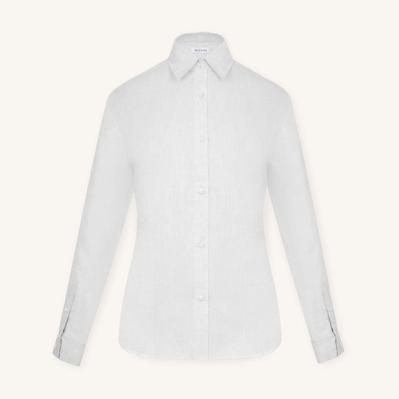Rizvol Milkstone white women's linen shirt, front view