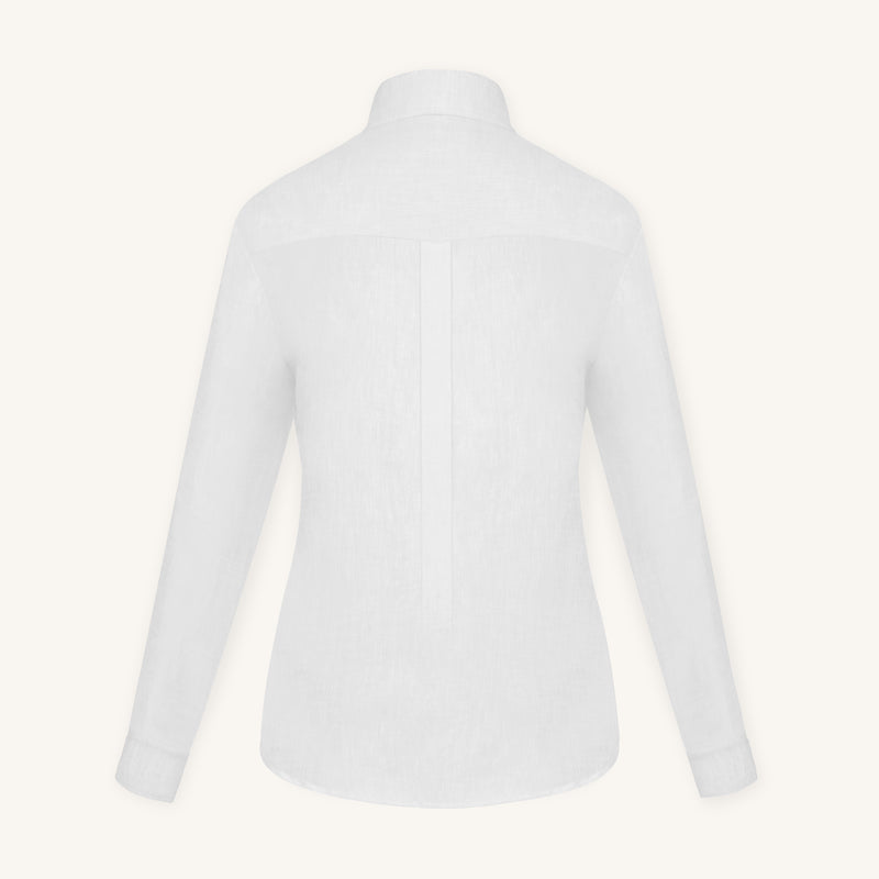 Rizvol Milkstone white women's linen shirt, back view