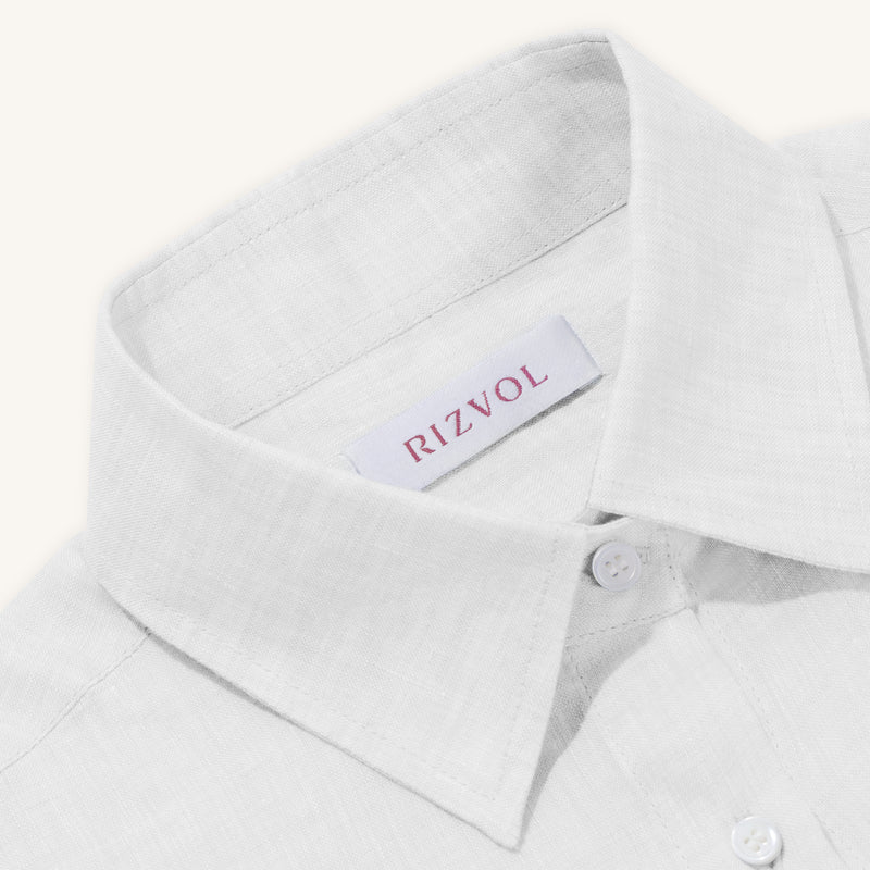 Rizvol Milkstone white women's linen shirt, close-up