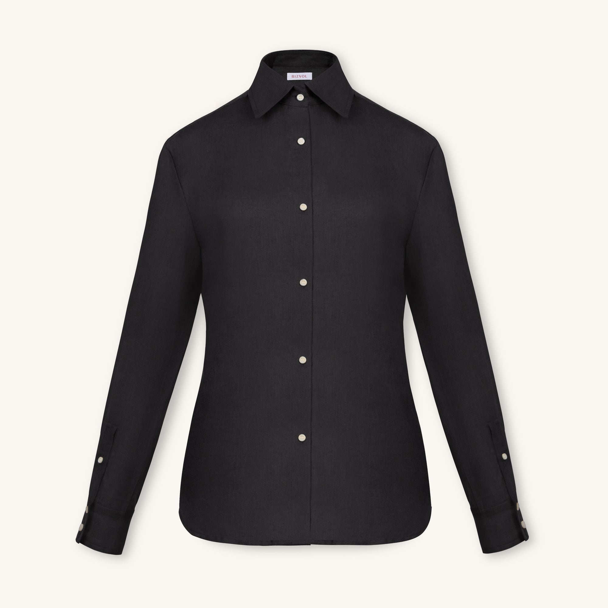 Rizvol Obsidian Black women's linen shirt, front view