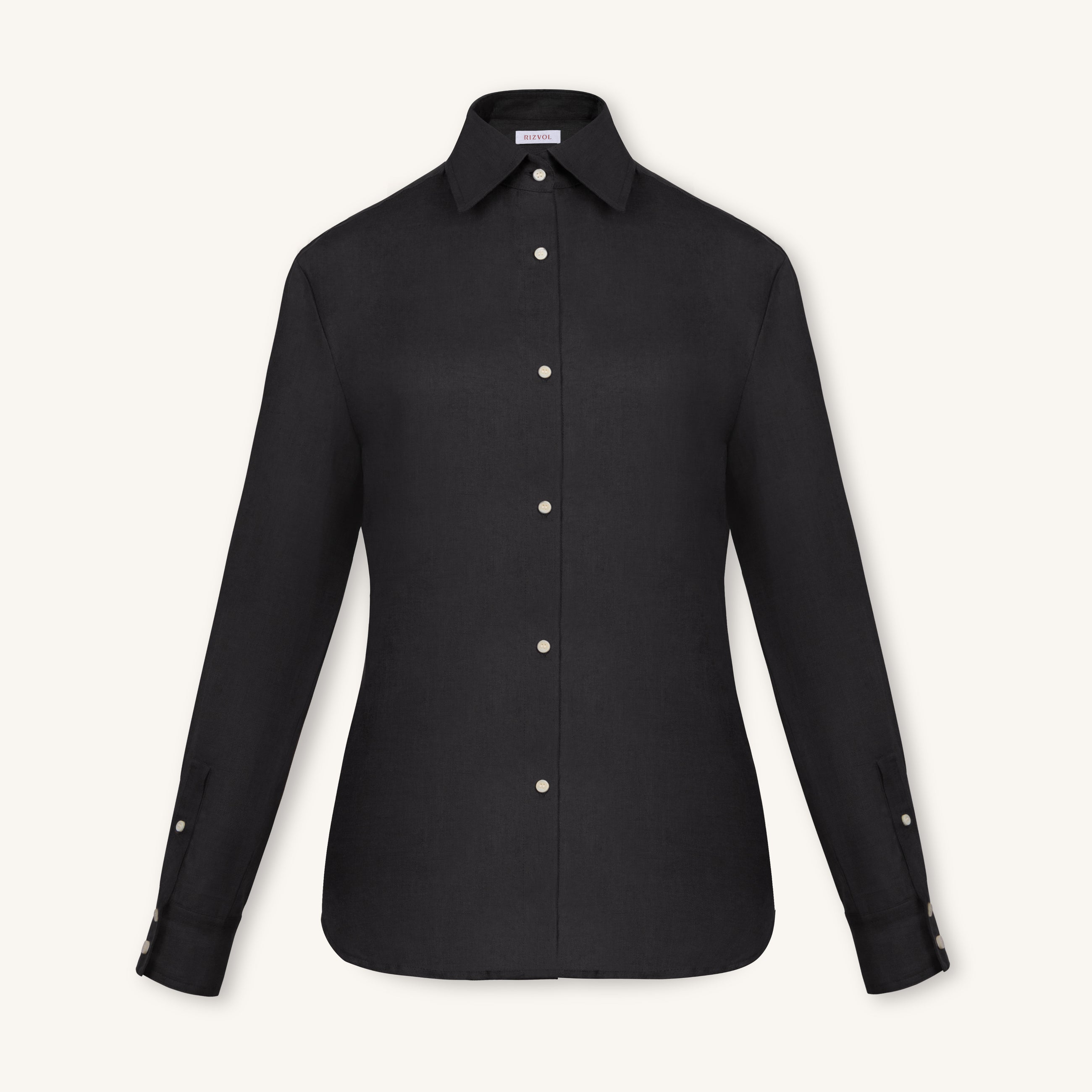 Rizvol Obsidian Black women's linen shirt, front view