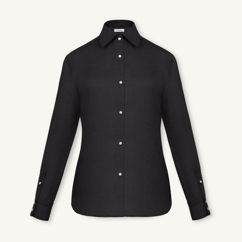Rizvol Obsidian Black women's linen shirt, front view