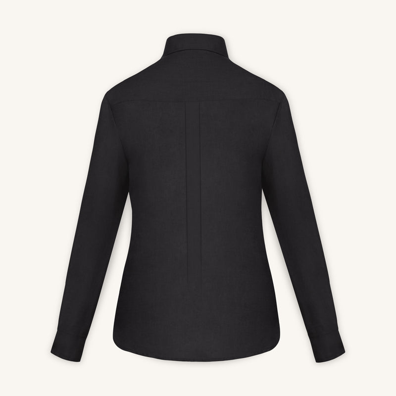 Rizvol Obsidian Black women's linen shirt, back view