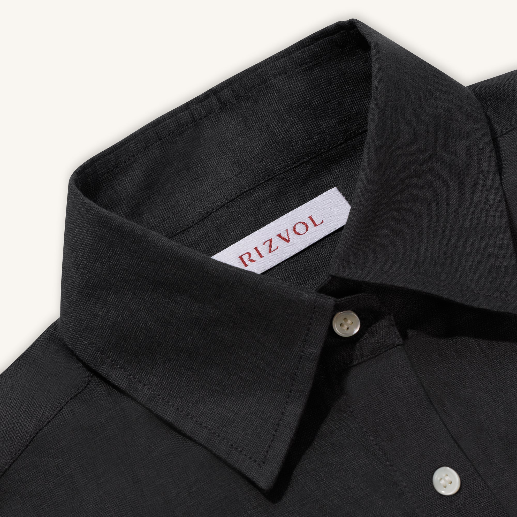 Rizvol Obsidian Black women's linen shirt, close-up