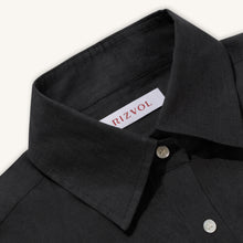 Rizvol Obsidian Black women's linen shirt, close-up