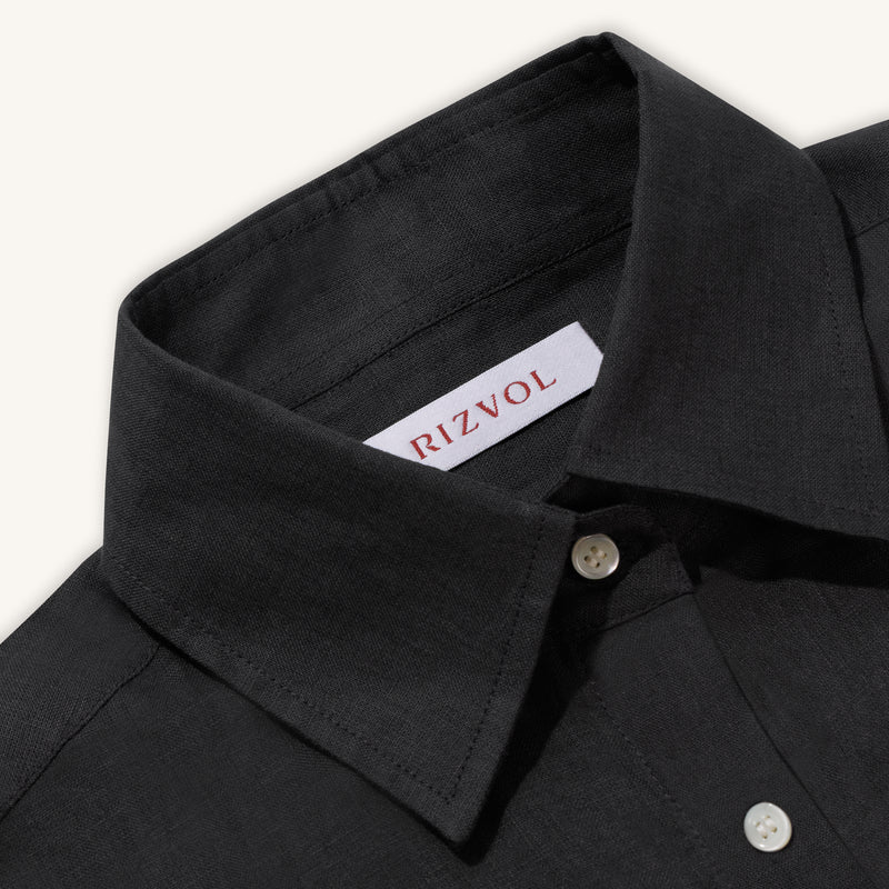 Rizvol Obsidian Black women's linen shirt, close-up