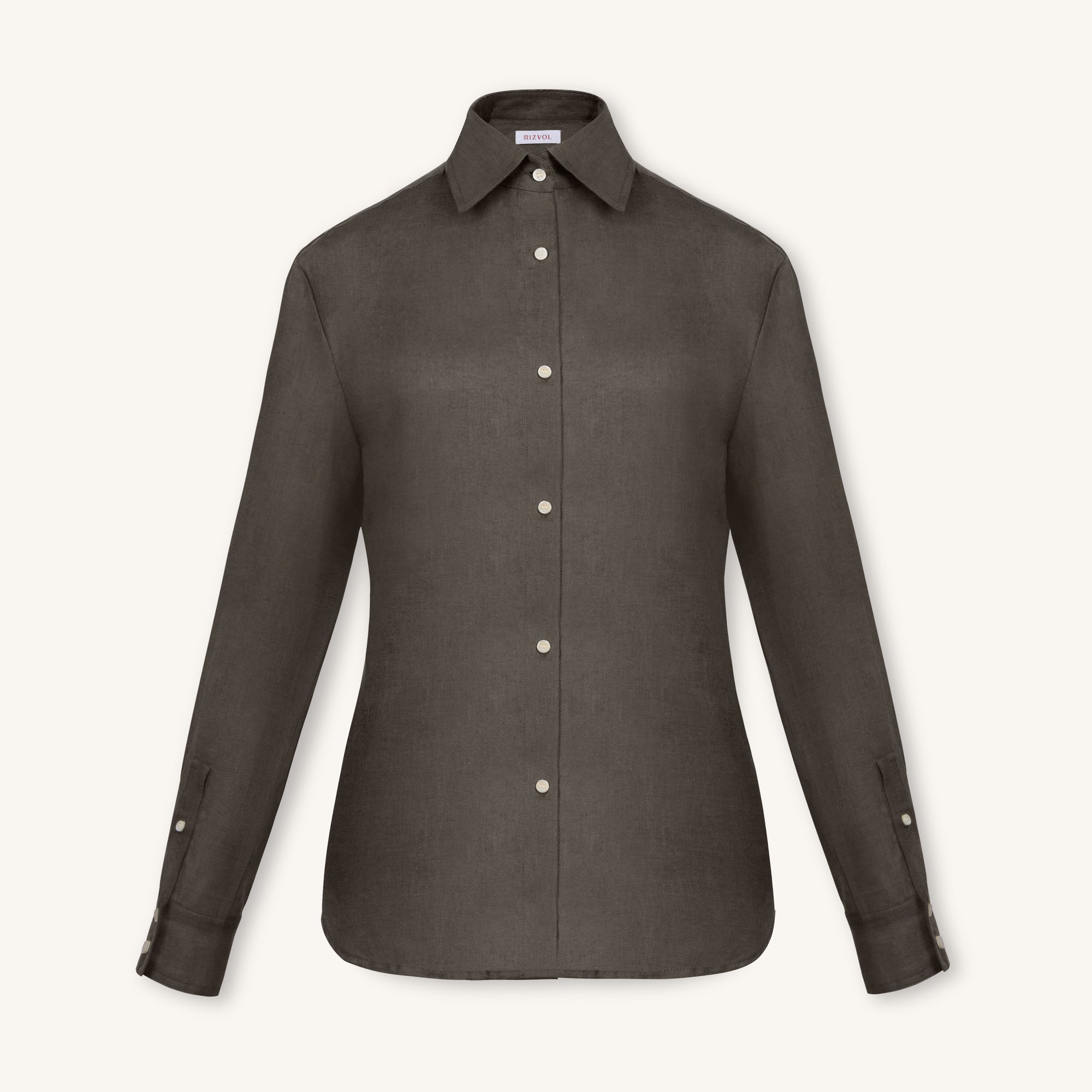 RIZVOL women's olive linen button-up shirt, long sleeve
