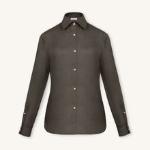 RIZVOL women's olive linen button-up shirt, long sleeve