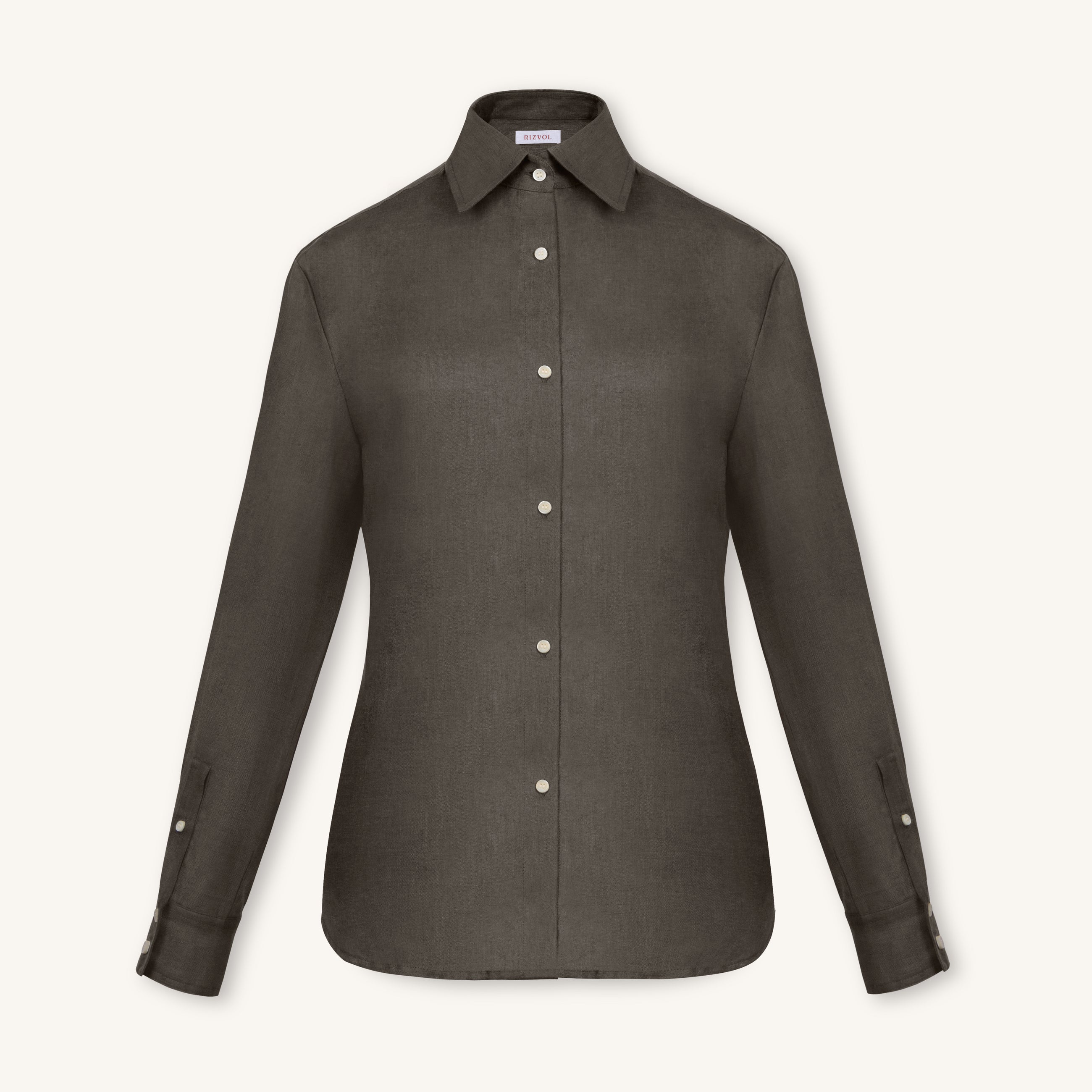 RIZVOL women's olive linen button-up shirt, long sleeve