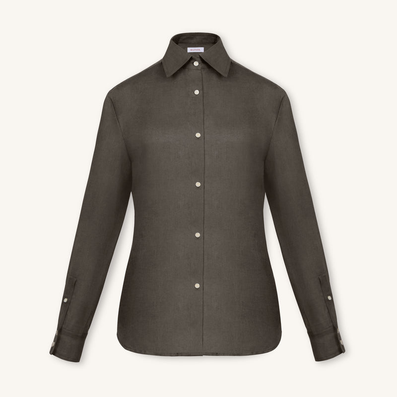 RIZVOL women's olive linen button-up shirt, long sleeve