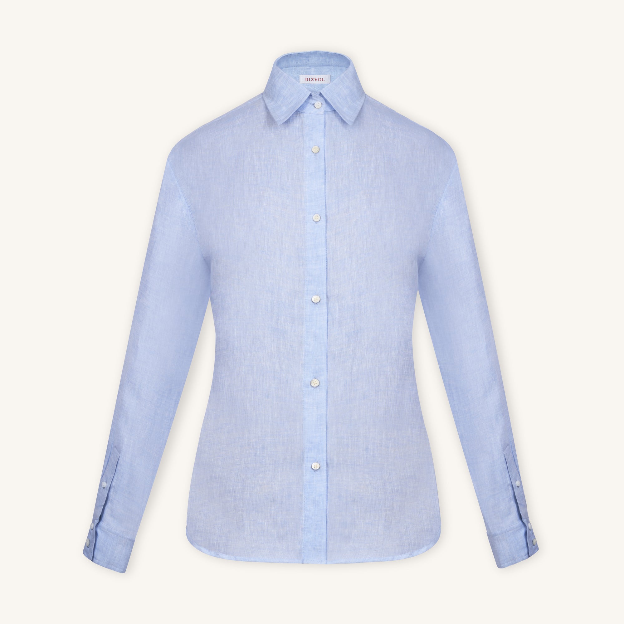 Rizvol Viola Fog Light blue women's linen shirt, front view