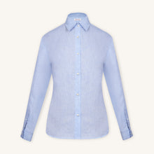 Rizvol Viola Fog Light blue women's linen shirt, front view