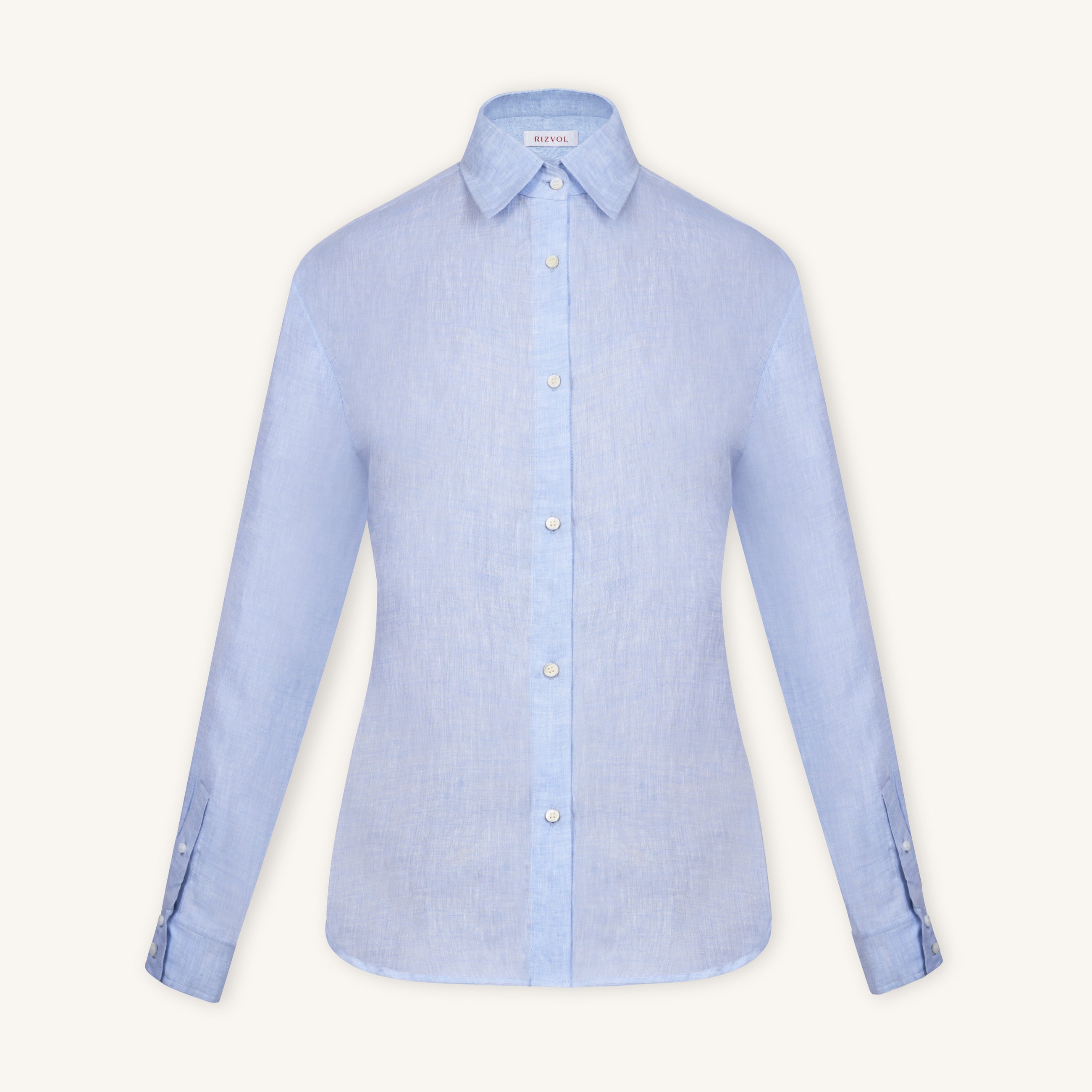 Rizvol Viola Fog Light blue women's linen shirt, front view