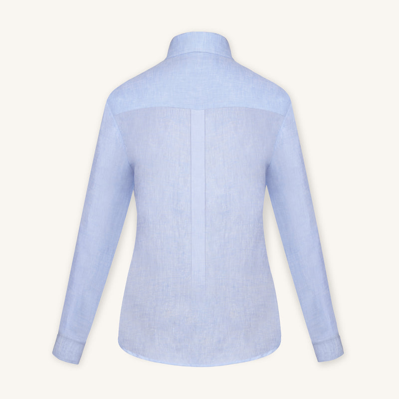 Rizvol Viola Fog Light blue women's linen shirt, back view