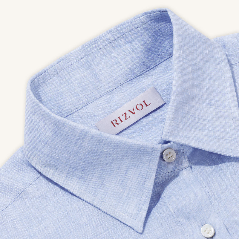 Rizvol Viola Fog Light blue women's linen shirt, close-up 